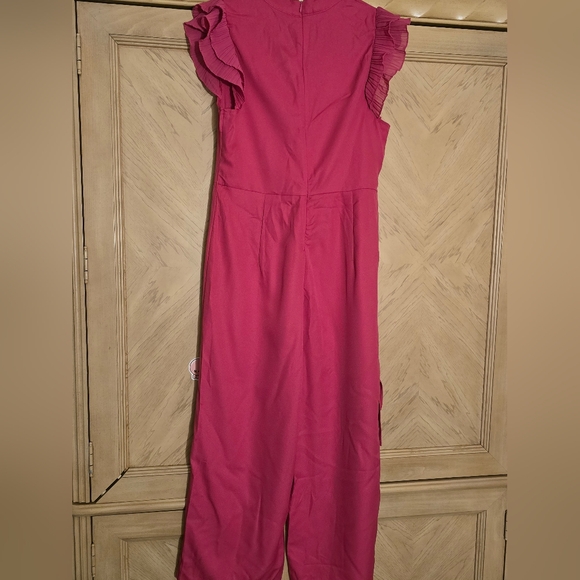 Shein Prive Layered Pleated Sleeve Belted Jumpsuit. Size XL. Color: Pink - Picture 16 of 16